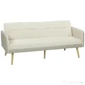 HOMCOM Canapea Extensibilă 3 Locuri Convertibilă cu Cotiere din PU, Colțar Reclinabil Clic Clac în Catifea cu Picioare Metalice și Cadru din Lemn, pentru Living sau Dormitor, 185x84x83 cm, Bej | Aosom Romania 