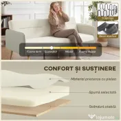 HOMCOM Canapea Extensibilă 3 Locuri Convertibilă cu Cotiere din PU, Colțar Reclinabil Clic Clac în Catifea cu Picioare Metalice și Cadru din Lemn, pentru Living sau Dormitor, 185x84x83 cm, Bej | Aosom Romania 