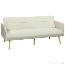 HOMCOM Canapea extensibilă 3 locuri cu spătar rabatabil și tapițerie cu efect de catifea, 185x84x83 cm, bej