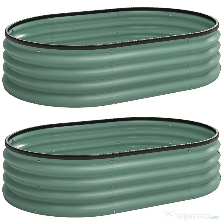 Outsunny Set de 2 Jardiniere Înălțate Modulare, Ghivece de Grădină cu Margine din Cauciuc, Fund Deschis, Jardiniere Înălțate din Oțel Galvanizat pentru Plante Aromatice, Fructe, Legume și Flori, 135x90x30 cm, Verde | Aosom Romania