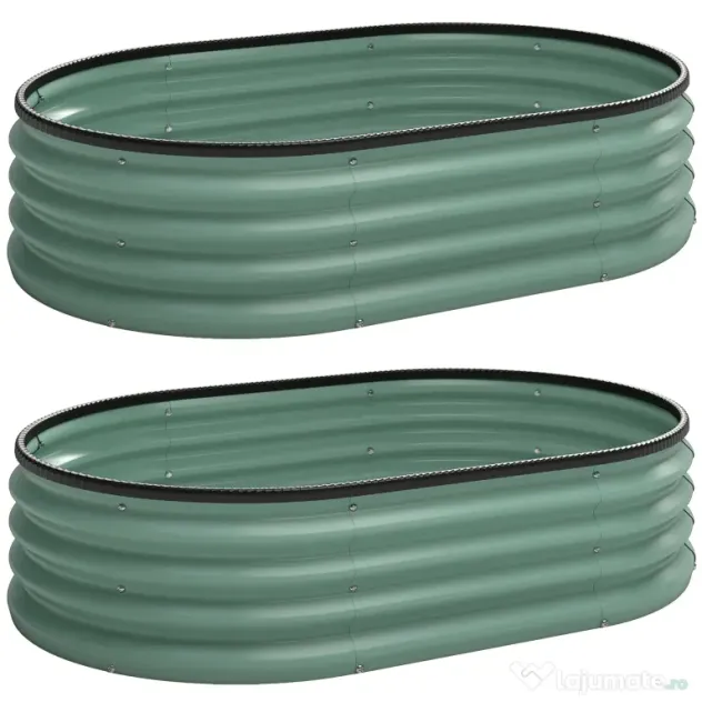 Outsunny Set de 2 Jardiniere Înălțate Modulare, Ghivece de Grădină cu Margine din Cauciuc, Fund Deschis, Jardiniere Înălțate din Oțel Galvanizat pentru Plante Aromatice, Fructe, Legume și Flori, 135x90x30 cm, Verde | Aosom Romania
