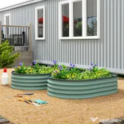 Outsunny Set de 2 Jardiniere Înălțate Modulare, Ghivece de Grădină cu Margine din Cauciuc, Fund Deschis, Jardiniere Înălțate din Oțel Galvanizat pentru Plante Aromatice, Fructe, Legume și Flori, 135x90x30 cm, Verde | Aosom Romania 