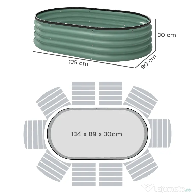 Outsunny Set de 2 Jardiniere Înălțate Modulare, Ghivece de Grădină cu Margine din Cauciuc, Fund Deschis, Jardiniere Înălțate din Oțel Galvanizat pentru Plante Aromatice, Fructe, Legume și Flori, 135x90x30 cm, Verde | Aosom Romania
