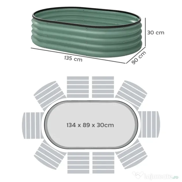 Outsunny Set de 2 Jardiniere Înălțate Modulare, Ghivece de Grădină cu Margine din Cauciuc, Fund Deschis, Jardiniere Înălțate din Oțel Galvanizat pentru Plante Aromatice, Fructe, Legume și Flori, 135x90x30 cm, Verde | Aosom Romania