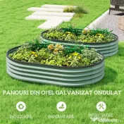 Outsunny Set de 2 Jardiniere Înălțate Modulare, Ghivece de Grădină cu Margine din Cauciuc, Fund Deschis, Jardiniere Înălțate din Oțel Galvanizat pentru Plante Aromatice, Fructe, Legume și Flori, 135x90x30 cm, Verde | Aosom Romania 