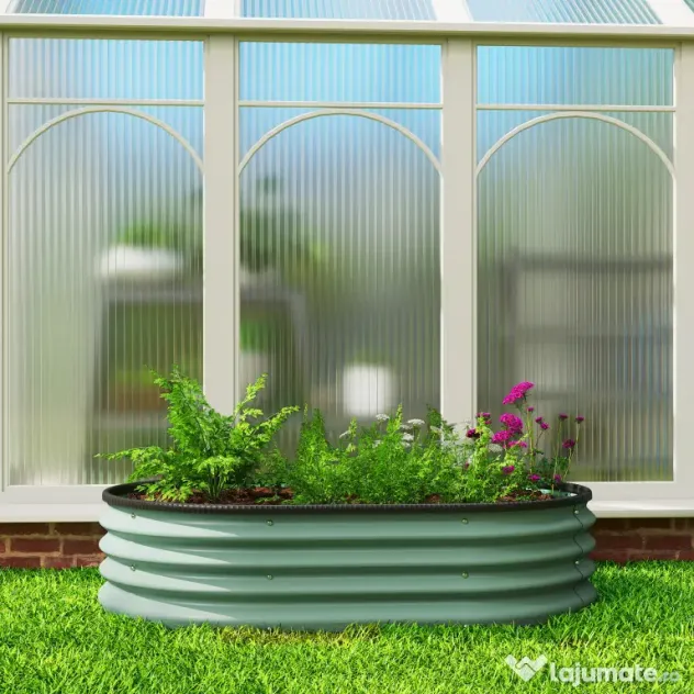 Outsunny Set de 2 Jardiniere Înălțate Modulare, Ghivece de Grădină cu Margine din Cauciuc, Fund Deschis, Jardiniere Înălțate din Oțel Galvanizat pentru Plante Aromatice, Fructe, Legume și Flori, 135x90x30 cm, Verde | Aosom Romania