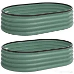 Outsunny Set de 2 Straturi de Grădină Modulară, Paturi Ridicate cu Margine din Cauciuc, Bază Deschisă, Straturi din Oțel Zincat pentru Plante Aromatice, Fructe, Legume și Flori, 135x90x30 cm, Verde