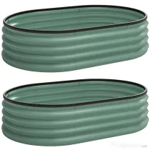 Outsunny Set de 2 Straturi de Grădină Modulară, Paturi Ridicate cu Margine din Cauciuc, Bază Deschisă, Straturi din Oțel Zincat pentru Plante Aromatice, Fructe, Legume și Flori, 135x90x30 cm, Verde