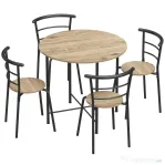 HOMCOM Set masă de dining rotundă cu 4 scaune compacte din lemn și metal, stil industrial