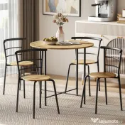 HOMCOM Set Masă Rotundă de Dining cu 4 Scaune Economisitor de Spațiu în Lemn și Metal Stil Industrial | Aosom Romania 