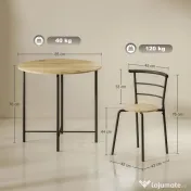 HOMCOM Set Masă Rotundă de Dining cu 4 Scaune Economisitor de Spațiu în Lemn și Metal Stil Industrial | Aosom Romania 