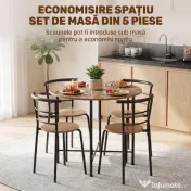 HOMCOM Set Masă Rotundă de Dining cu 4 Scaune Economisitor de Spațiu în Lemn și Metal Stil Industrial | Aosom Romania 