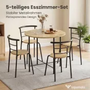 HOMCOM Set Masă Rotundă de Dining cu 4 Scaune Economisitor de Spațiu în Lemn și Metal Stil Industrial | Aosom Romania 