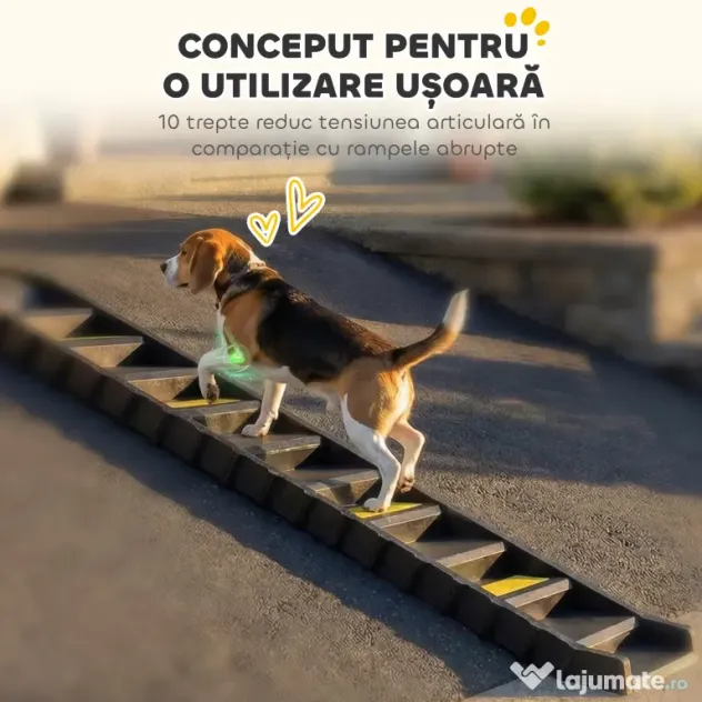 PawHut Rampă Pliabilă pentru Câini pentru Mașini și Paturi Înalte, Scară Portabilă cu 10 Trepte Antiderapante, Ușoară, Suportă Până la 68 kg, Negru | Aosom Romania