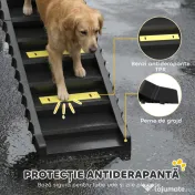 PawHut Rampă Pliabilă pentru Câini pentru Mașini și Paturi Înalte, Scară Portabilă cu 10 Trepte Antiderapante, Ușoară, Suportă Până la 68 kg, Negru | Aosom Romania 