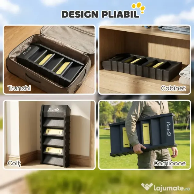 PawHut Rampă Pliabilă pentru Câini pentru Mașini și Paturi Înalte, Scară Portabilă cu 10 Trepte Antiderapante, Ușoară, Suportă Până la 68 kg, Negru | Aosom Romania