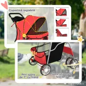 PawHut Cărucior pentru Câini Pliabil cu Benzi Reflectorizante, Roți Rotative, Frâne și Pernuță Lavabilă, Roșu | Aosom Romania 