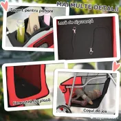 PawHut Cărucior pentru Câini Pliabil cu Benzi Reflectorizante, Roți Rotative, Frâne și Pernuță Lavabilă, Roșu | Aosom Romania 