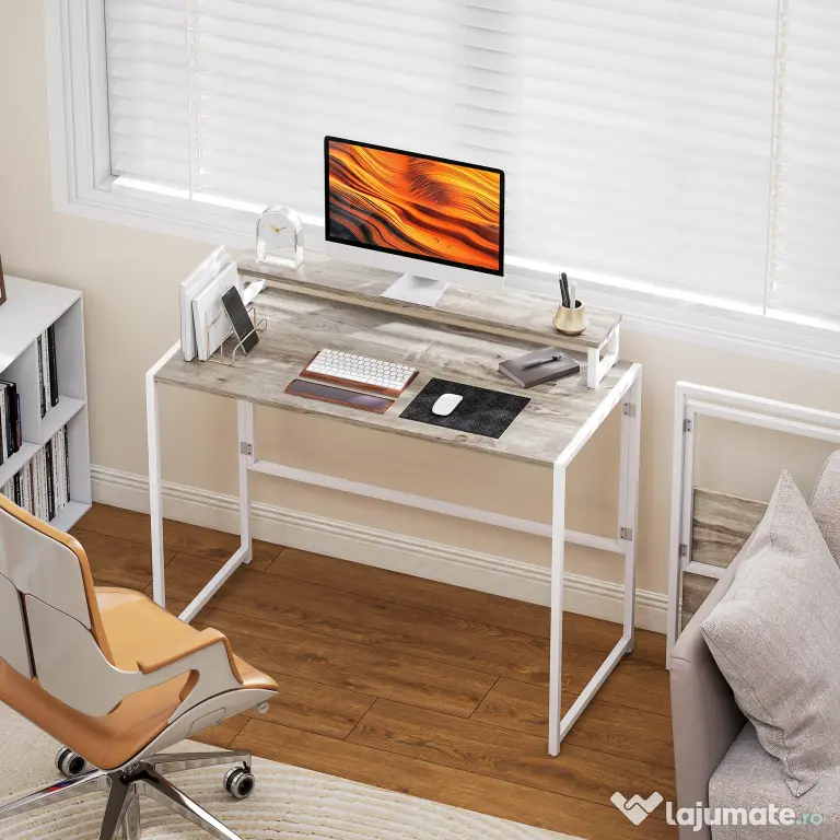 HOMCOM Masă Pliabilă Economisitoare de Spațiu cu Suport Detasabil pentru Monitor, 100x48x87,5 cm, Masă Portabilă pentru Birou, Casă și Studio, Culoare Lemn | Aosom Romania