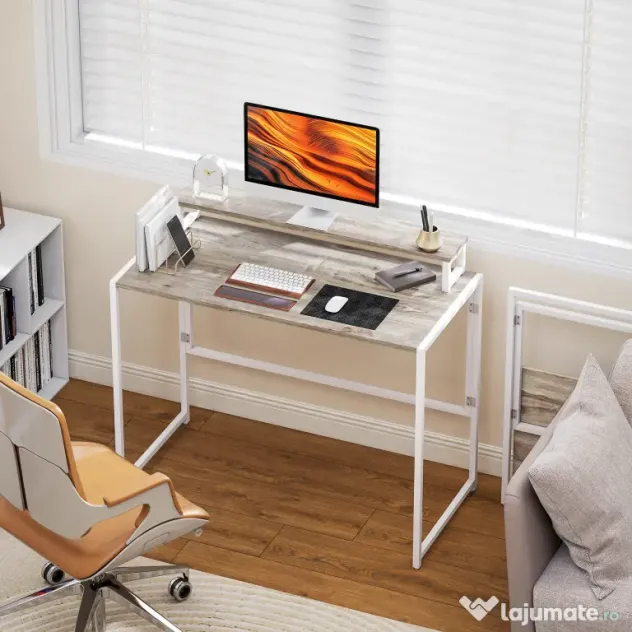 HOMCOM Masă Pliabilă Economisitoare de Spațiu cu Suport Detasabil pentru Monitor, 100x48x87,5 cm, Masă Portabilă pentru Birou, Casă și Studio, Culoare Lemn | Aosom Romania