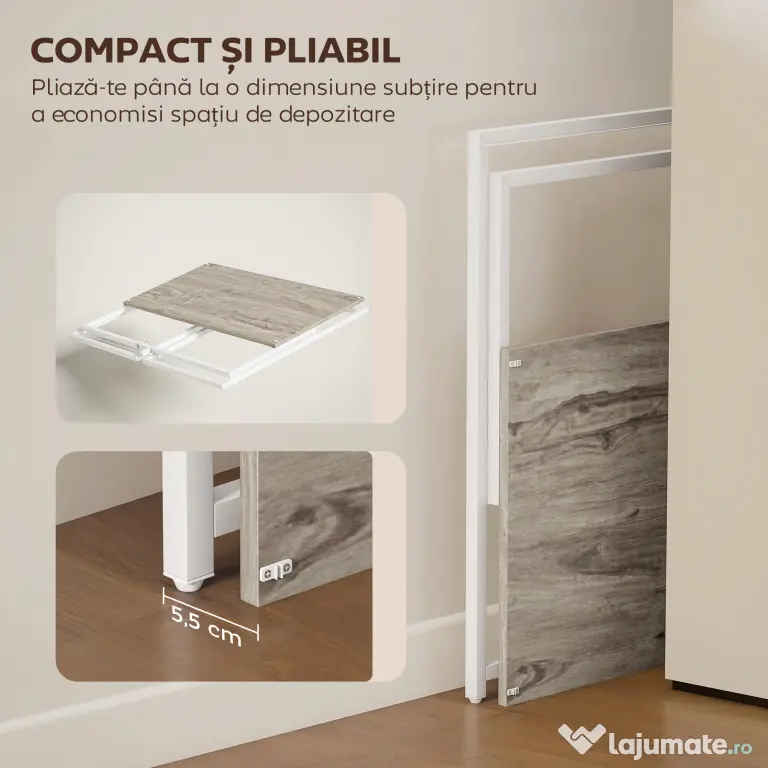 HOMCOM Masă Pliabilă Economisitoare de Spațiu cu Suport Detasabil pentru Monitor, 100x48x87,5 cm, Masă Portabilă pentru Birou, Casă și Studio, Culoare Lemn | Aosom Romania