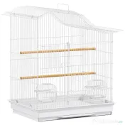PawHut Colivie pentru Păsări cu 4 Uși, 2 Boluri, 2 Stinghii și Tavă Detașabilă, Volieră din Metal și Plastic, 47,5x36x54,5 cm, Alb | Aosom Romania 