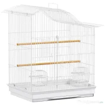 PawHut Colivie pentru Păsări cu 4 Uși, 2 Boluri, 2 Stinghii și Tavă Detașabilă, Volieră din Metal și Plastic, 47,5x36x54,5 cm, Alb | Aosom Romania