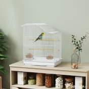 PawHut Colivie pentru Păsări cu 4 Uși, 2 Boluri, 2 Stinghii și Tavă Detașabilă, Volieră din Metal și Plastic, 47,5x36x54,5 cm, Alb | Aosom Romania 