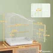 PawHut Colivie pentru Păsări cu 4 Uși, 2 Boluri, 2 Stinghii și Tavă Detașabilă, Volieră din Metal și Plastic, 47,5x36x54,5 cm, Alb | Aosom Romania 