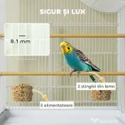 PawHut Colivie pentru Păsări cu 4 Uși, 2 Boluri, 2 Stinghii și Tavă Detașabilă, Volieră din Metal și Plastic, 47,5x36x54,5 cm, Alb | Aosom Romania 