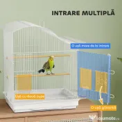 PawHut Colivie pentru Păsări cu 4 Uși, 2 Boluri, 2 Stinghii și Tavă Detașabilă, Volieră din Metal și Plastic, 47,5x36x54,5 cm, Alb | Aosom Romania 