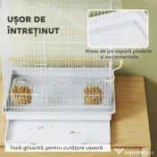 PawHut Colivie pentru Păsări cu 4 Uși, 2 Boluri, 2 Stinghii și Tavă Detașabilă, Volieră din Metal și Plastic, 47,5x36x54,5 cm, Alb | Aosom Romania 