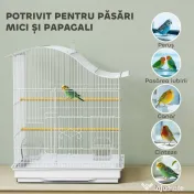 PawHut Colivie pentru Păsări cu 4 Uși, 2 Boluri, 2 Stinghii și Tavă Detașabilă, Volieră din Metal și Plastic, 47,5x36x54,5 cm, Alb | Aosom Romania 