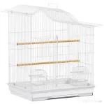 PawHut Colivie pentru Păsări cu 4 Uși, 2 Boluri, 2 Stinghii și Tavă Detașabilă, Volieră din Metal și Plastic, 47,5x36x54,5 cm, Alb