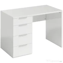 HOMCOM Birou Compact, 110x61.5x75 cm Birou Modern cu 4 Sertare, Masă pentru Computer, Cameră și Birou, Alb Lucios | Aosom Romania