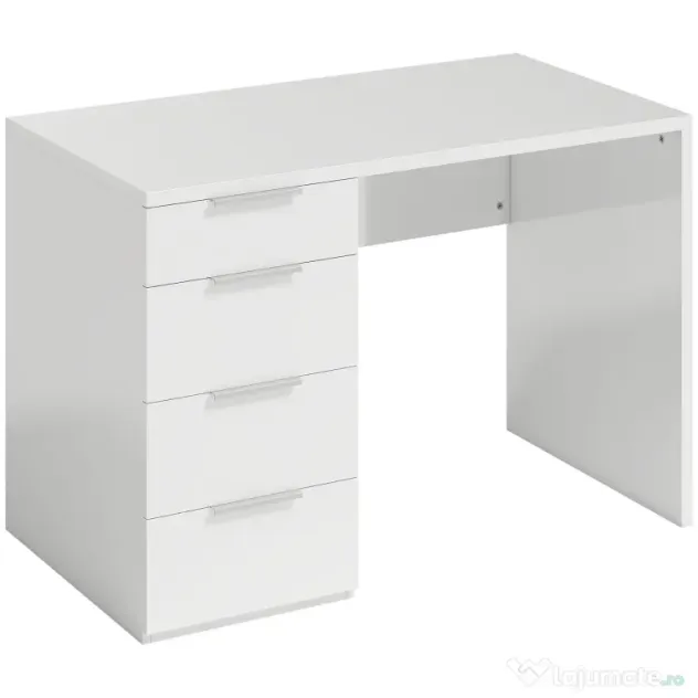 HOMCOM Birou Compact, 110x61.5x75 cm Birou Modern cu 4 Sertare, Masă pentru Computer, Cameră și Birou, Alb Lucios | Aosom Romania