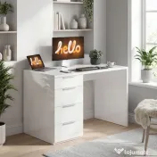 HOMCOM Birou Compact, 110x61.5x75 cm Birou Modern cu 4 Sertare, Masă pentru Computer, Cameră și Birou, Alb Lucios | Aosom Romania