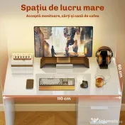 HOMCOM Birou Compact, 110x61.5x75 cm Birou Modern cu 4 Sertare, Masă pentru Computer, Cameră și Birou, Alb Lucios | Aosom Romania