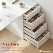 HOMCOM Birou Compact, 110x61.5x75 cm Birou Modern cu 4 Sertare, Masă pentru Computer, Cameră și Birou, Alb Lucios | Aosom Romania