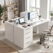 HOMCOM Birou Compact, 110x61.5x75 cm Birou Modern cu 4 Sertare, Masă pentru Computer, Cameră și Birou, Alb Lucios | Aosom Romania