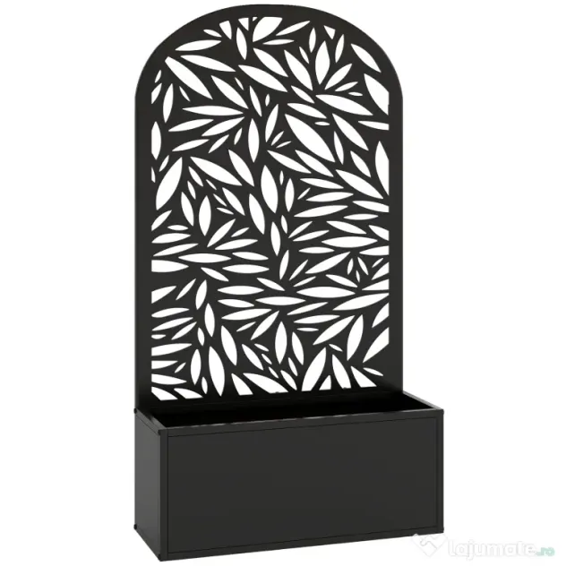Outsunny Jardiniere Ridicată pentru Grădină și Balcon cu Spalier Arcuit Decorat cu Frunze, pentru Flori și Legume, Montare pe Perete sau Utilizare Independentă, Negru | Aosom Romania