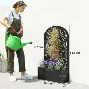 Outsunny Jardiniere Ridicată pentru Grădină și Balcon cu Spalier Arcuit Decorat cu Frunze, pentru Flori și Legume, Montare pe Perete sau Utilizare Independentă, Negru | Aosom Romania 