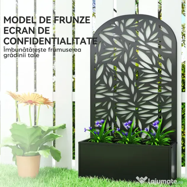 Outsunny Jardiniere Ridicată pentru Grădină și Balcon cu Spalier Arcuit Decorat cu Frunze, pentru Flori și Legume, Montare pe Perete sau Utilizare Independentă, Negru | Aosom Romania