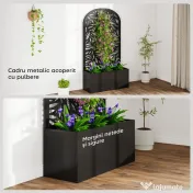 Outsunny Jardiniere Ridicată pentru Grădină și Balcon cu Spalier Arcuit Decorat cu Frunze, pentru Flori și Legume, Montare pe Perete sau Utilizare Independentă, Negru | Aosom Romania 