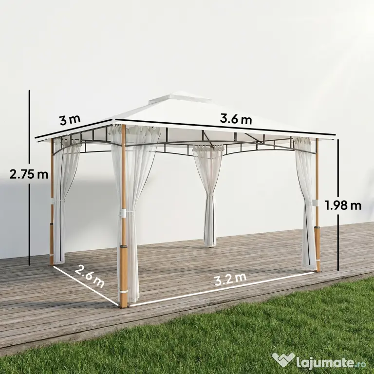Outsunny Foișor 3 x 3.6 m, Acoperiș Dublu UPF50+ cu Plasă, Crem | Aosom Romania