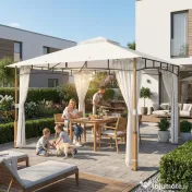 Outsunny Foișor 3 x 3.6 m, Acoperiș Dublu UPF50+ cu Plasă, Crem | Aosom Romania 