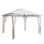 Outsunny Foișor 3 x 3.6 m, Acoperiș Dublu UPF50+ cu Plasă, Crem