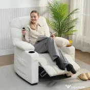 HOMCOM Fotoliu Relax Electric Reclinabil 150° cu Suport pentru Picioare, Funcție Memorie, Telecomandă, din Catifea, Crem | Aosom Romania 