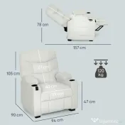 HOMCOM Fotoliu Relax Electric Reclinabil 150° cu Suport pentru Picioare, Funcție Memorie, Telecomandă, din Catifea, Crem | Aosom Romania 