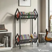 HOMCOM Organizator CD-uri pentru 50 CD-uri, Organizator Viniluri 2 Niveluri din Metal pentru DVD-uri, Cărți, Albume, Negru | Aosom Romania 